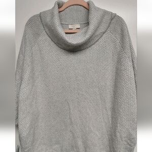 Loft Gray and White Chevron Pattern Cowl Neck Poncho-Style Sweater Size XS